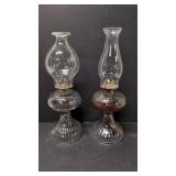 (2) Vintage matching pedestal oil lamps