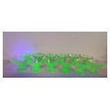 (12) Vintage uranium glass Block Optic low sherbes