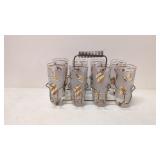8 Mid Century Libbey Beverage glasses with carrier