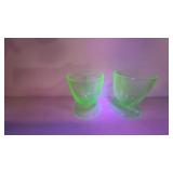 2 Vintage Vaseline / uranium glass footed desserts