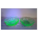 2 Vintage Vaseline / uranium glass dessert bowls