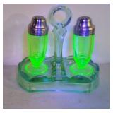 Vintage uranium glass S & P Green depression cady