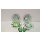5 pcs.Vintage Green Depression glass
