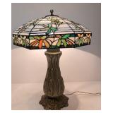 Vintage stained leaded glass table lamp