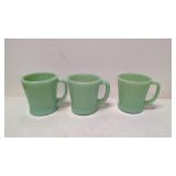 (3) Vintage Fire King Jadeite mugs