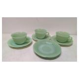 (8) pcs. vintage jadeite Alice Floral cups & saucs
