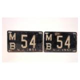 1951 Matching set New Jersey License plates