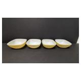 4 Vintage Pyrex 12 ounce yellow  square bowls