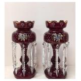 Antique Victorian ruby red mantle lustres