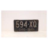 Original 1940 Ohio license plate # 594 - XQ