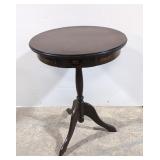 3 legged round mahogany table with drawer