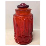 Vintage Amberina Red moon & Stars jar