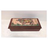 Vintage wood Trinket box with Folk Art Cow motif