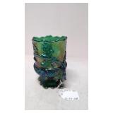 Green Carnival glass Acorn Leaf Spooner/Vase