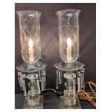 Antique pair of Etched Hurricane lamps w/prisims