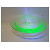 Uranium Glass Green Depression Footed Bowl
