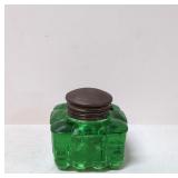 Antique Art Deco Green Glass Inkwell