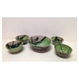 Artist Signed Pottery 5 pc. Salad Bowl set