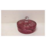 Elegant Cranberry etched dovered divided dish