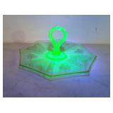 Elegant uranium glass etched appetizer tray