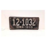 1939 Iowa License Plate