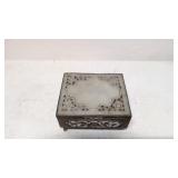 Vintage Brass Trinket Box Carved Jade Lid