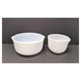 Two Sunbeam Glasbake Millk Glass mixing bowls