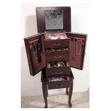 Mahogany Jewelry Cabinet with costume jewelry