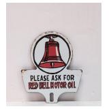 Red Bell Motor Oil Porcelain Tag Topper