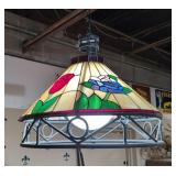 Stained leaded glass & wrought iron chandelier