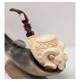 Hand Carved Block Meerschaum  pipe & case