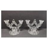 Pair Cambridge Rose Point double candle holders