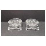 Pair Heisey Ridgeleigh Square crystal candle holds