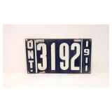 Porcelain 1911 Ontario Canada license plate