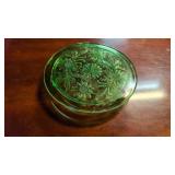 Vintage Uranium Sunflower footed cake plate