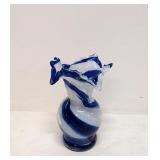 Blown Blue & White Swirl art glass vase