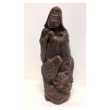 Carved wood budda & bear sculpture