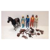 (4) Vintage Marx action figures horse and accessos
