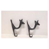 Vintage pair of deer head metal coat hooks