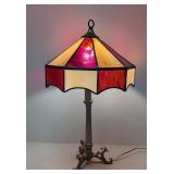 Vintage leaded stained glass table lamp