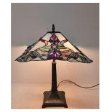 Vintage leaded stained slag glass table lamp