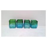 (4) Blown Blue / Green Votives