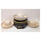 3 vintage hats and vintage Dobbs hat box