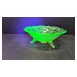 Vintage uranium green Fenton Ming Footed Bowl