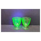 2 Green 1930's Uranium footed glasses
