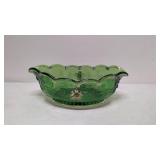 Antique Green & Gold oval glass bowl