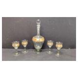 Vintage Bohemian Decanter & 4 Cordials