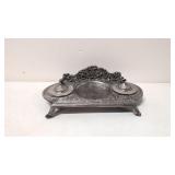 Ornate metal desk top double Ink well