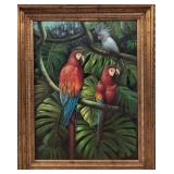 Large Ornate oil on canvas parrot painting
