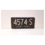 1955 Ohio License Plate  AS IS